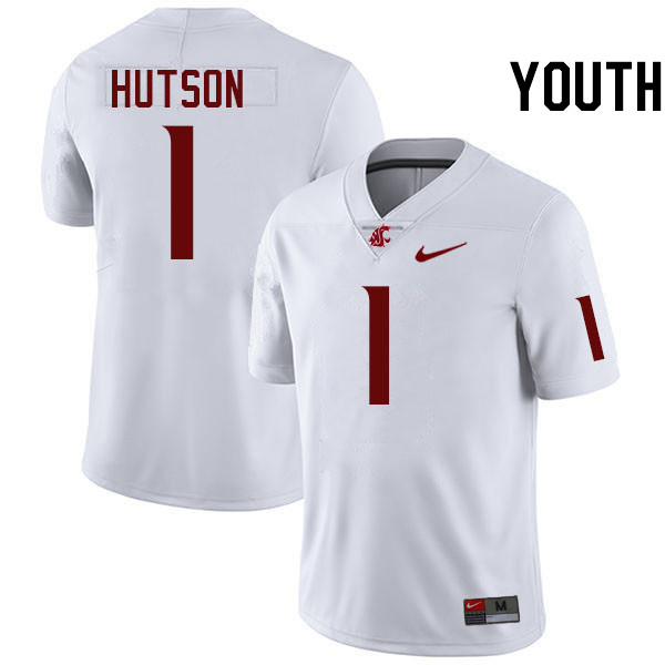 Youth #1 Kris Hutson Washington State Cougars College Football Jerseys Stitched-White